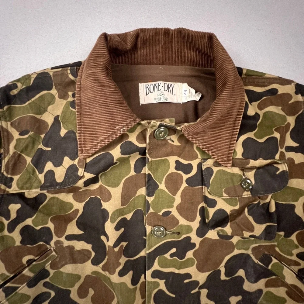 RedHead Bone-Dry Hunting Jacket Mens 44 Green Camo Corduroy Utility Field Coat
